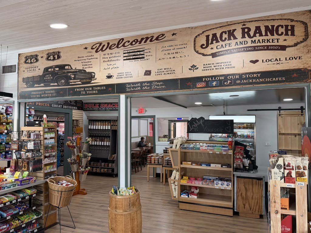 The welcome wall inside Jack Ranch Cafe & Market